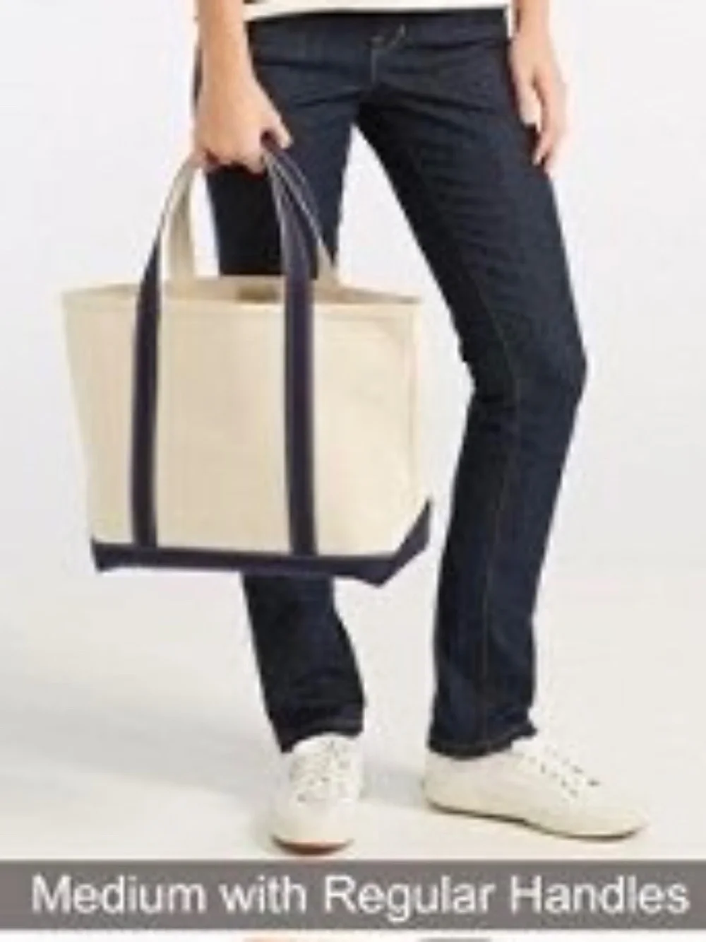 *FIRM PRICE* Vintage L.L. Bean Boat Tote Medium Navy /Natural Canvas Reg Handles - Picture 14 of 14